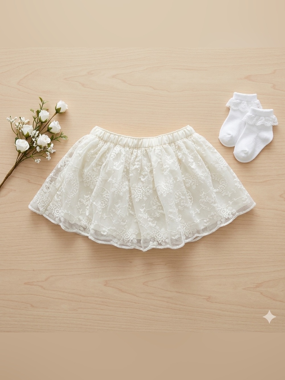 BNWT Baby B'gosh Ivory Floral Lace Tutu Tulle Skirt - Size 0-3M NOS